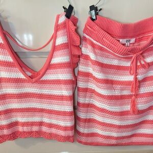 Madden Girl Pink and White Striped Skirt Set